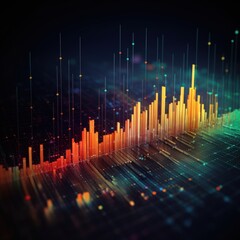 Visualization of sound waves. Abstract futuristic background with colorful glowing neon moving high speed wave lines and bokeh lights. Data transfer concept. Fantastic wallpaper. Generative AI