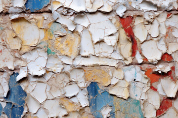 Peeling paint on a weathered surface, revealing the fascinating layers and textures created by time and decay. Generative AI.