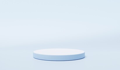3d rendering of a round podium on a blue background with copy space