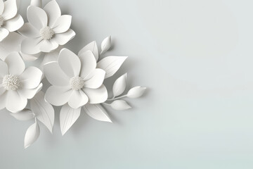 White paper abstract 3D flowers background. Beautiful romantic floral design. Generative AI.
