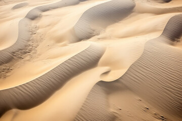 Fototapeta na wymiar Textured sand dunes in a desert, captured from an aerial or close-up perspective, showcasing the magnificent natural formations and patterns of the sandy landscape. Generative AI.