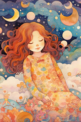 Whimsical Children's Painting Children's Book Illustration Cosmic Art and Textile Illustration Inspire Colorful soft pastels and dreamy 