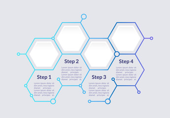Blue gradient hexagon infographic chart design template. Info for clinic. Abstract vector infochart with blank copy spaces. Instructional graphics with 4 step sequence. Visual data presentation - obrazy, fototapety, plakaty