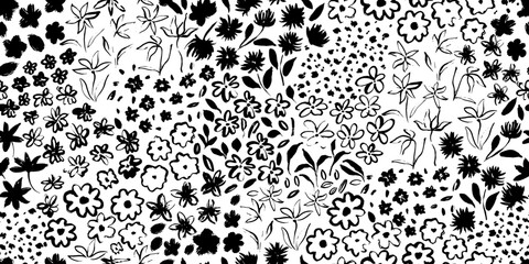 Seamless pattern with abstract natural forms, plants, flowers. Endless wallpaper, fabric, clothes print.