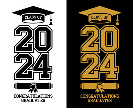 Lettering Class of 2023 for greeting, invitation card. Text for graduation design, congratulation event, T-shirt, party, high school or college graduate. Illustration, vector on transparent and black 