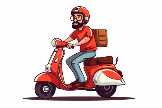 Vector delivery man on scooty isolated on white background