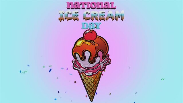 Animation video about world national ice cream day on gradient background with 3d text and motion blur effect