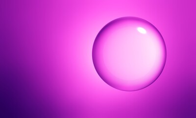 Glass Sphere or Clear Water Drop Illustration, Pink Gradient Background with Sparkling Light Reflection and Glossy Crystal Ball
