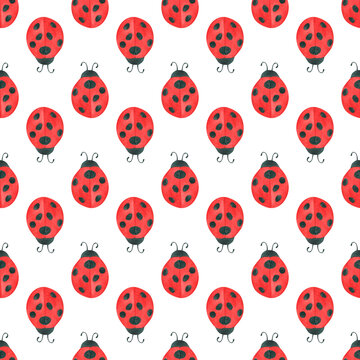 ladybugs. Watercolor illustration. Seamless pattern