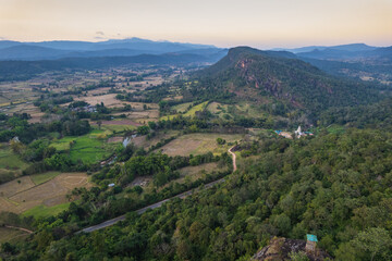 Fototapeta na wymiar Landscape in the morning at Pha Muak mountain, border of Thailand and Laos, Loei province, Thailand.
