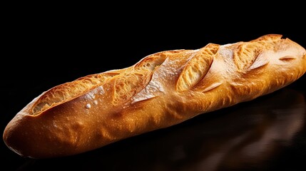 French baguette isolated on a black backgroun with clipping path