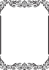 horizontal black and white stencil square Traditional vintage floral design border frame.