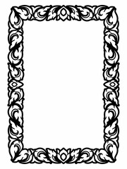 horizontal black and white stencil square Traditional vintage floral design border frame.