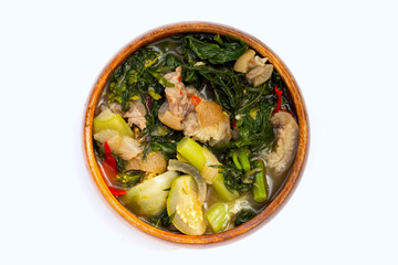 Thai spicy soup with pork skin and vegetables