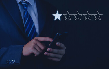 concept customer dissatisfaction experience Unhappy business customer with sad face, bad review, bad service, dislike, poor quality, low rating, bad social media.	