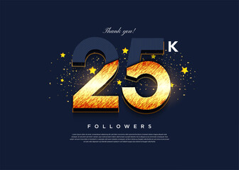 25k followers banner with truncated numbers with shiny texture.