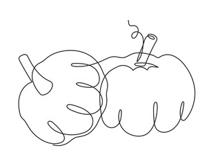 Pumpkin one line art,continuous contour drawing,hand-drawn gourd,vegetarian food, proper nutrition, healthy diet outline.Haloween or thanksgiving design decoration.Editable stroke.Isolated.Vector