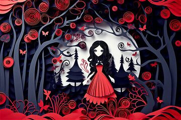 Halloween witch, paper cut art. Happy halloween concept. Post processed AI generated image.