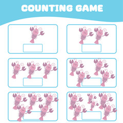 Fototapeta na wymiar Mathematic counting worksheet. Count picture and write activity. Worksheet for kid. Educational printable worksheet. Vector illustration.