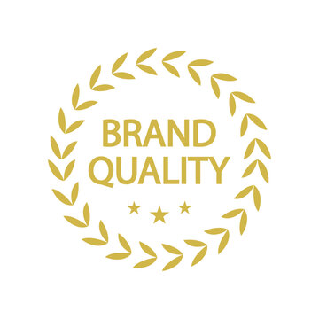 Golden wreath of leaves stamp vector design. Business success award. Isolated outline illustration. Guarantee badge. Approved seal with text. Decorative sticker on white background