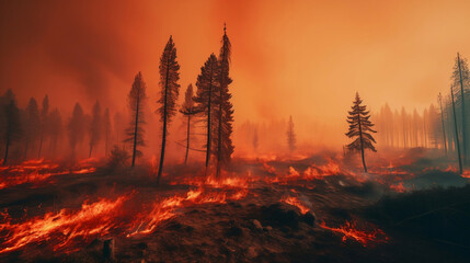 Devastating phenomenon of wildfires. The power and destructive nature of these uncontrollable blazes, Generative Ai