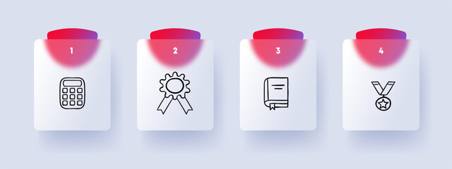 Scientific activity line icon. Award, Nobel Prize, learning, teaching, book, calculator, merit. Pastel color background. Vector line icon for business