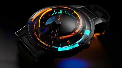 futuristic watch with vibrant neon technological colors, Generative Ai