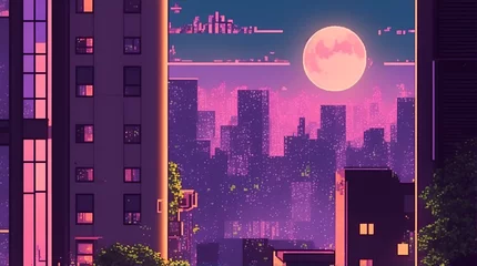 Foto op Canvas night city skyline Lofi pixels © Charlize