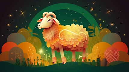 illustration of a sheep eid ul adha mubarak, Generative Ai - obrazy, fototapety, plakaty