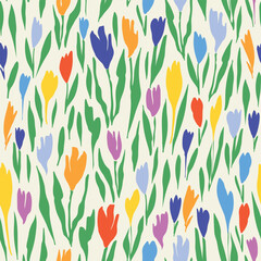 Long Tulips. Decorative seamless pattern. Repeating background. Tileable wallpaper print.