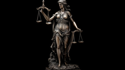 Themis statue, symbol of law and justice, holding scales and blindfolded, representing balance and impartiality. It symbolizes the legal system, ethics, and civil rights., Generative Ai