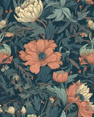 Türaufkleber Seamless pattern with beautiful flowers in neutral pastel colors, generative ai © Henryzoom