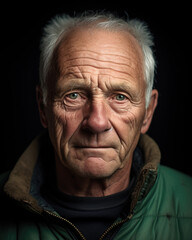 closeup studio portrait of elderly man with wrinkles and grey white hair - ai generative - 620495358