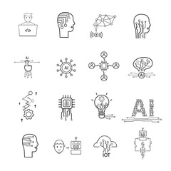 artificial intelligence technology vector icon set, robot vector illustration vector lineart