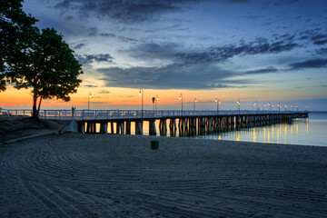 Fototapeta premium Sunrise at the Baltic Sea in Gdynia Orlowo, Poland