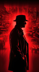 man detective spy in hat with double exposure. Cover of book of spy thriller novel. Generative AI illustration © alexkoral