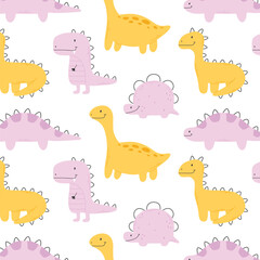 Seamless pattern with cute dinosaurs. kids prit with dino. Vector illustration.