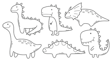Set of dinosaurs in doodle style. Linear collection of Cute dinos. Vector illustration. © Евгения Крупель