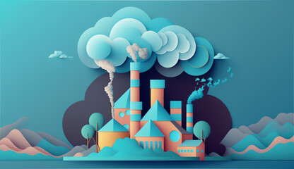 Polluting the environment with smoke from factory chimney, causing a severe hazard to the health of nearby citizens. Result of burning fossil fuels and other industrial processes. generative ai.