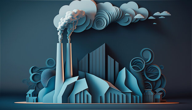 Polluting the environment with smoke from factory chimney, causing a severe hazard to the health of nearby citizens. Result of burning fossil fuels and other industrial processes. generative ai.