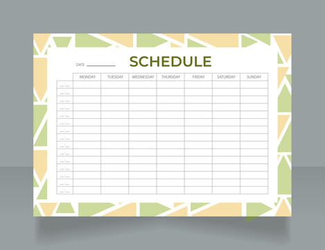 Music school schedule worksheet design template. Printable goal setting sheet. Editable time management sample. Scheduling page for organizing personal tasks. Montserrat, Myriad Pro fonts used - Powered by Adobe