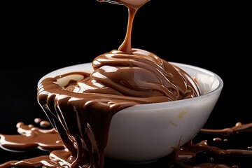 Pouring melted chocolate cream on black background - Powered by Adobe