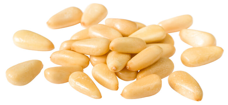 Roasted pine nuts isolated on the white background.