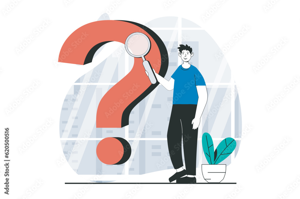 Leinwandbilder finding solution concept with people scene in flat design for web. man with magnifyier searching inf