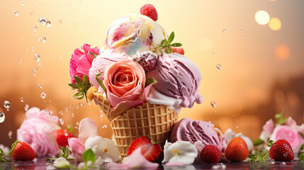 Flowers in a waffle cone with ice cream