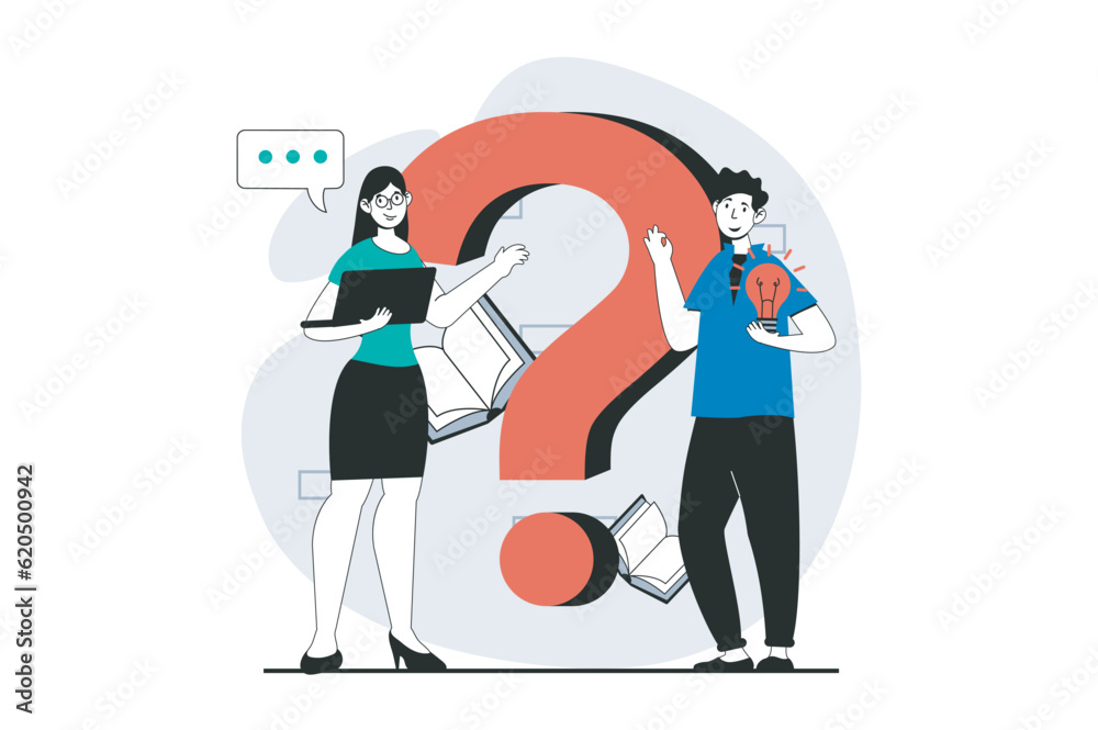 Leinwandbilder finding solution concept with people scene in flat design for web. man and woman brainstorming and a