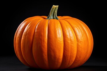 Obraz premium Round perfectly shaped orange pumpkin isolated on black background