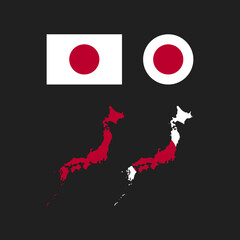 Japan national map and flag vectors set....