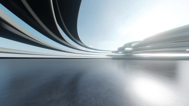 3d render of abstract futuristic architecture with empty concrete floor. Scene for car presentation.