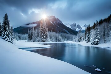 snow covered mountains